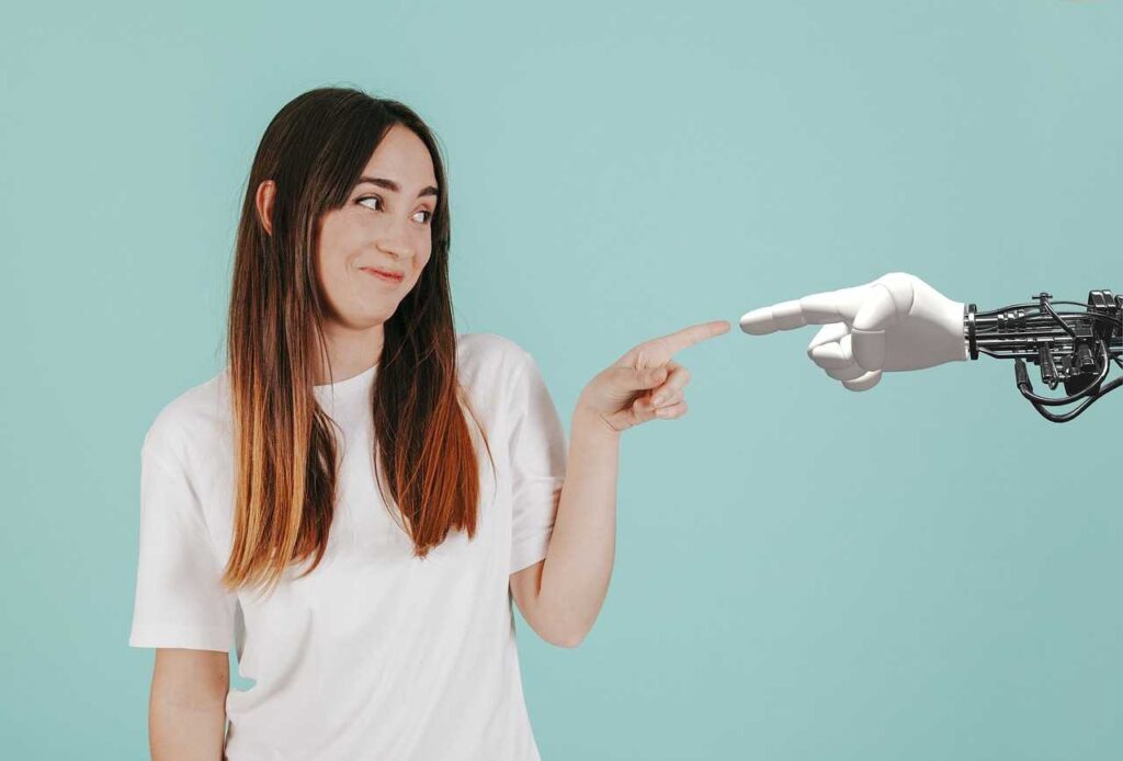 AI in daily life - A human interacting with a robotic hand